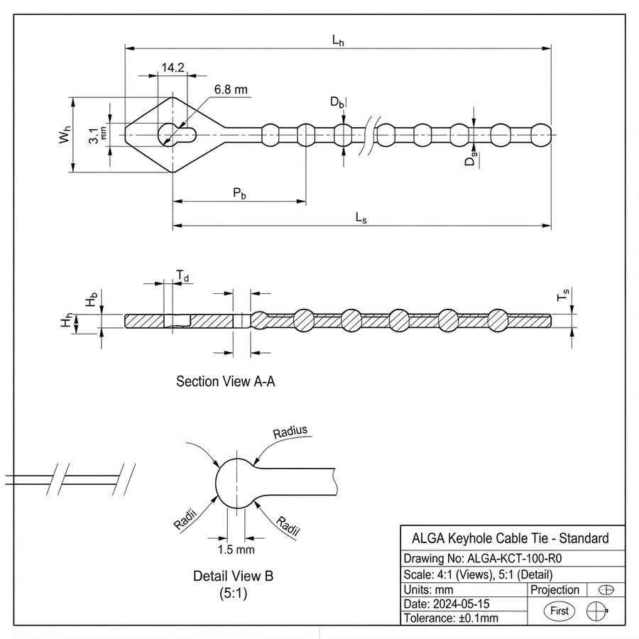 Beaded Lock Ties — technical drawing