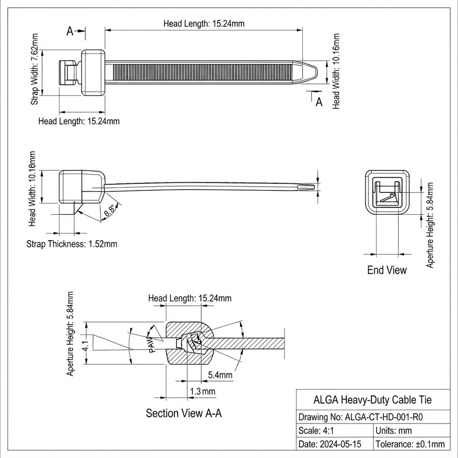 Button Head Ties — technical drawing