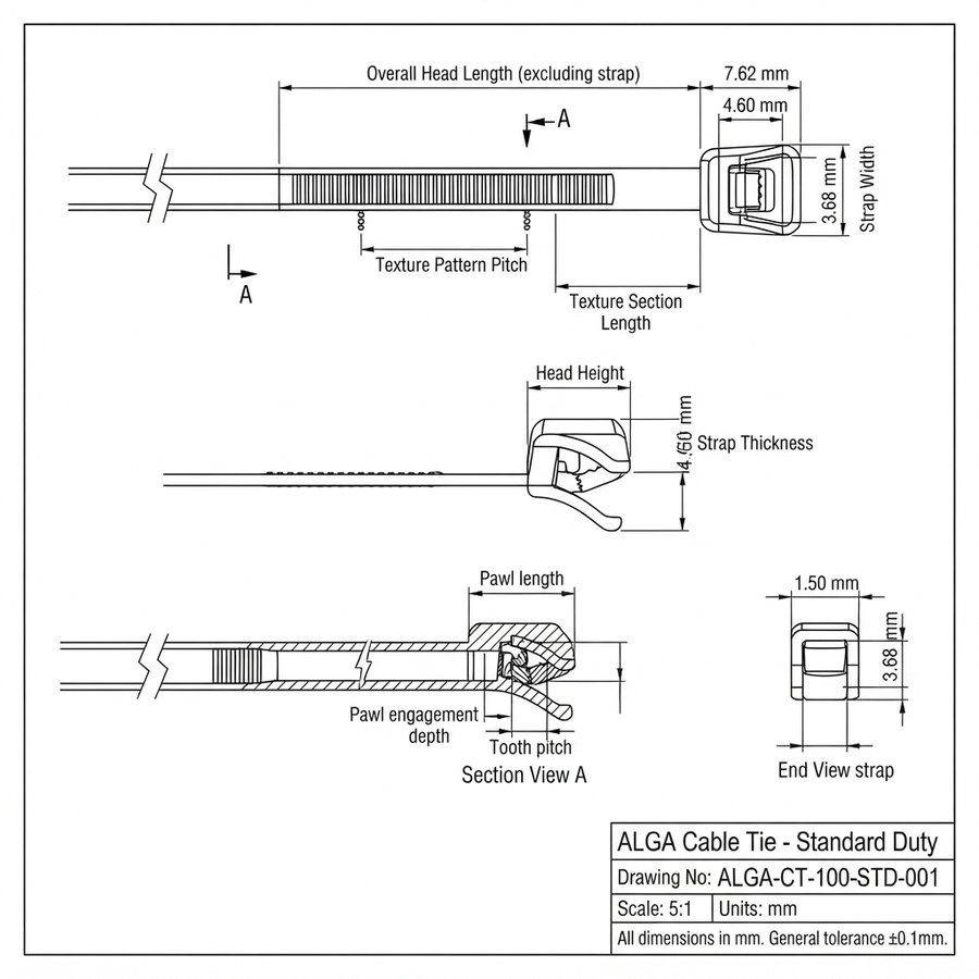 Clamp Head Ties — technical drawing