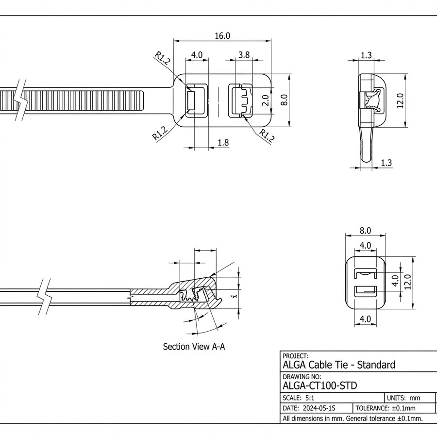 Double Loop Ties — technical drawing