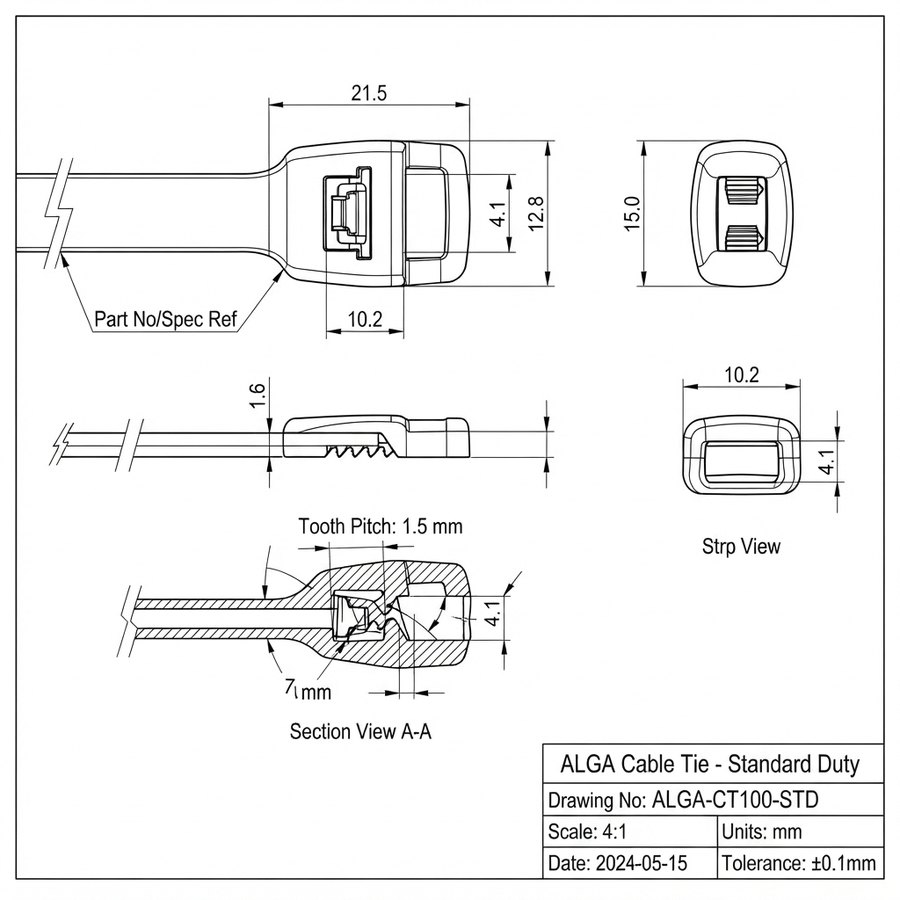 Lashing Cable Ties — technical drawing