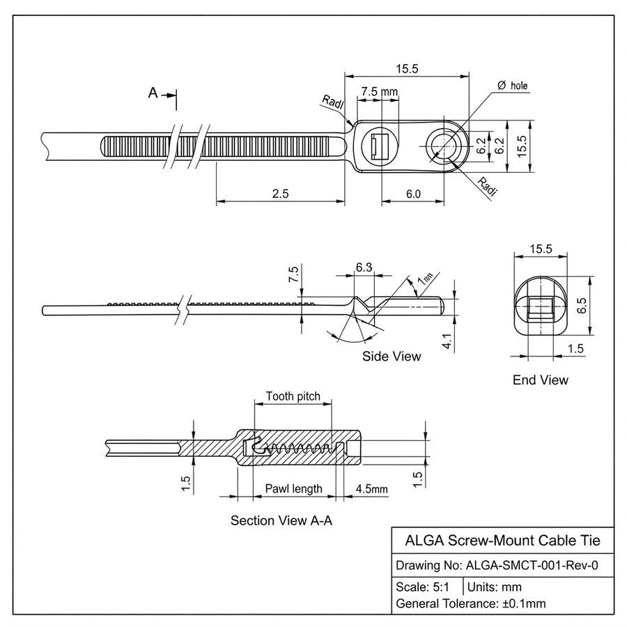 Mounted Head Ties — technical drawing