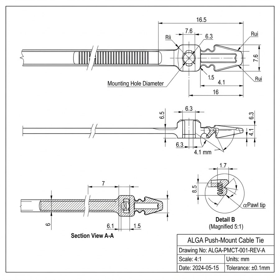Push Mount Ties — technical drawing
