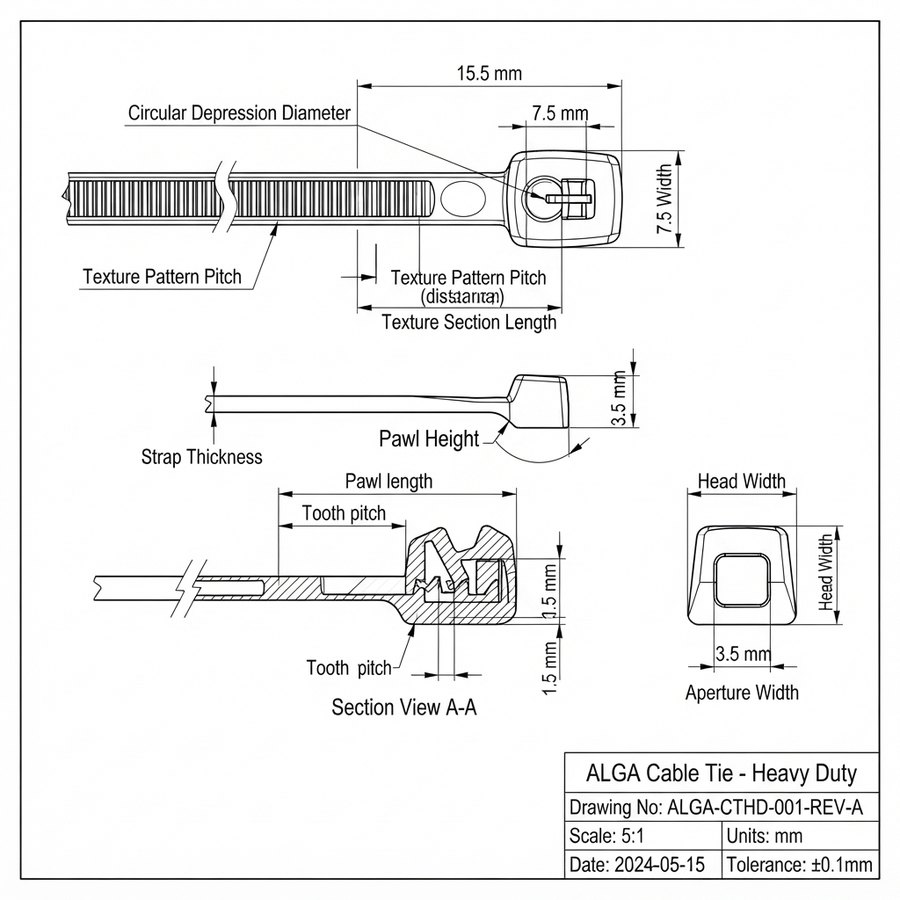 Fascette riapribili A — technical drawing