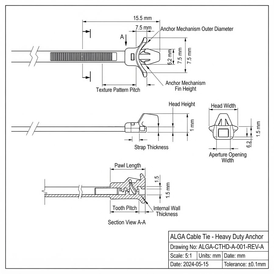 Fascette con ancoraggio ad alette — technical drawing